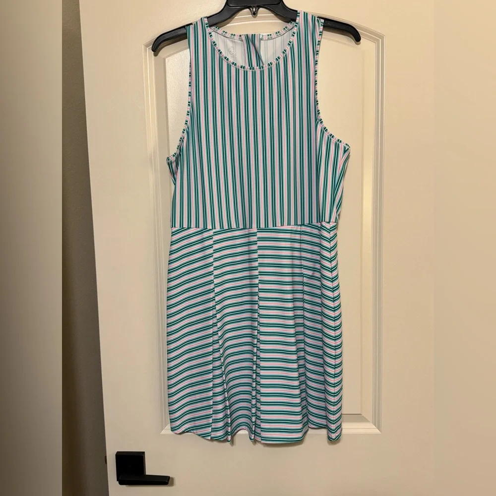 β¨ π Addison Bay Racquet Striped Print Crew Neck Sleeveless Pleated Active πβ¨ - Picture 5 of 15